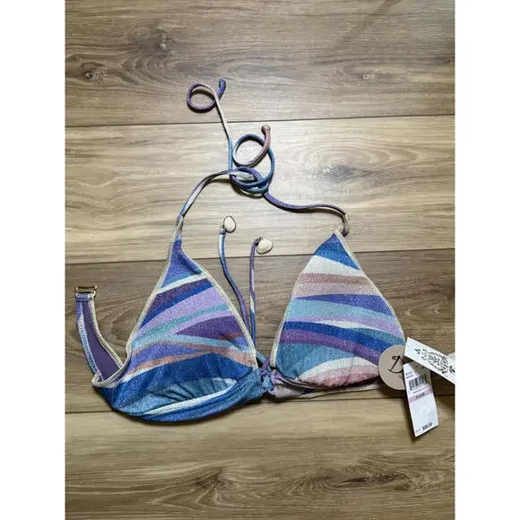 NWT! Becca Sound Waves Metallic Halter Bikini Top Size D - Picture 3 of 8